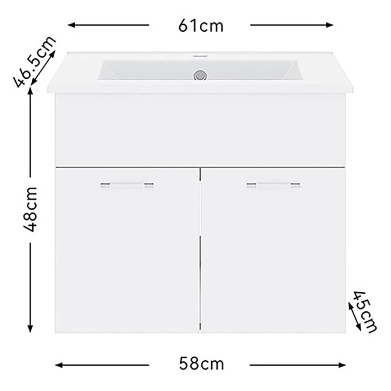 SONNI Badmöbel Set mit Waschbecken mit Unterschrank und Spiegel Badezimmermöbel 2-teilig 60cm Hochglanz Weiß