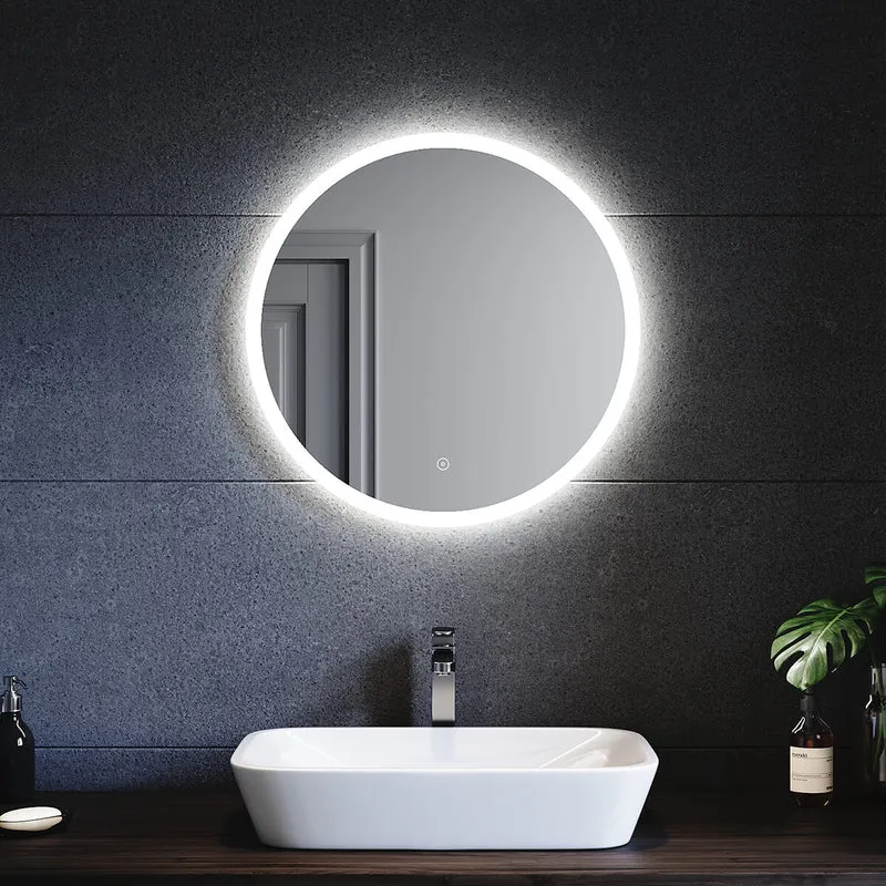 SONNI Badspiegel mit Beleuchtung Rund 60 cm Beschlagfrei Runder Badspiegel mit LED-Beleuchtung LED Badspiegel Rund mit Touch Schalter Wandspiegel Kaltweiß 6400K