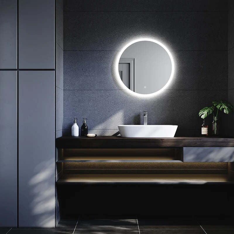 SONNI Badspiegel mit Beleuchtung Rund 60 cm Beschlagfrei Runder Badspiegel mit LED-Beleuchtung LED Badspiegel Rund mit Touch Schalter Wandspiegel Kaltweiß 6400K