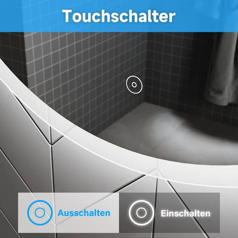 SONNI Badspiegel mit Beleuchtung Rund 60 cm Beschlagfrei Runder Badspiegel mit LED-Beleuchtung LED Badspiegel Rund mit Touch Schalter Wandspiegel Kaltweiß 6400K