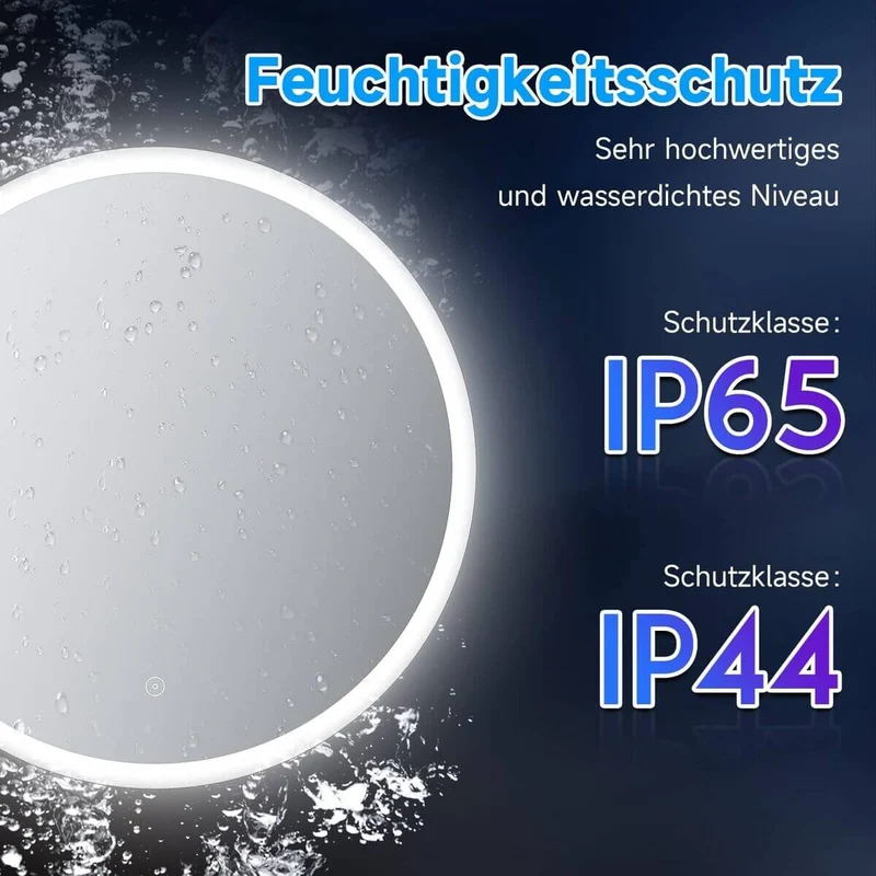 SONNI Badspiegel mit Beleuchtung Rund 60 cm Beschlagfrei Runder Badspiegel mit LED-Beleuchtung LED Badspiegel Rund mit Touch Schalter Wandspiegel Kaltweiß 6400K