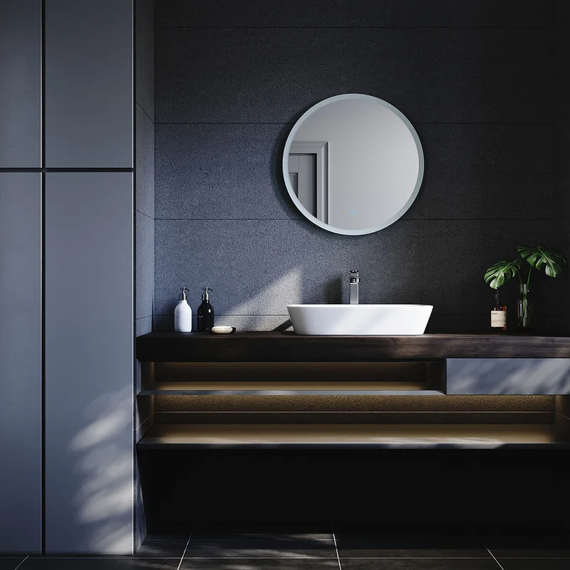 SONNI Badspiegel mit Beleuchtung Rund 60 cm Beschlagfrei Runder Badspiegel mit LED-Beleuchtung LED Badspiegel Rund mit Touch Schalter Wandspiegel Kaltweiß 6400K