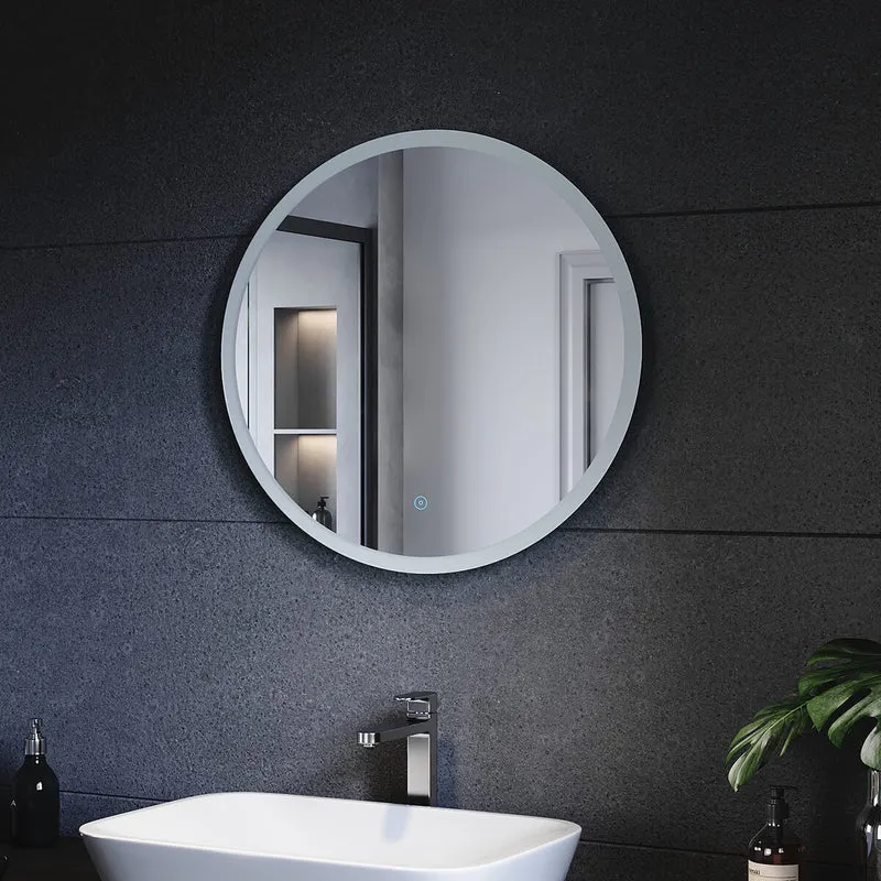 SONNI Badspiegel mit Beleuchtung Rund 60 cm Beschlagfrei Runder Badspiegel mit LED-Beleuchtung LED Badspiegel Rund mit Touch Schalter Wandspiegel Kaltweiß 6400K