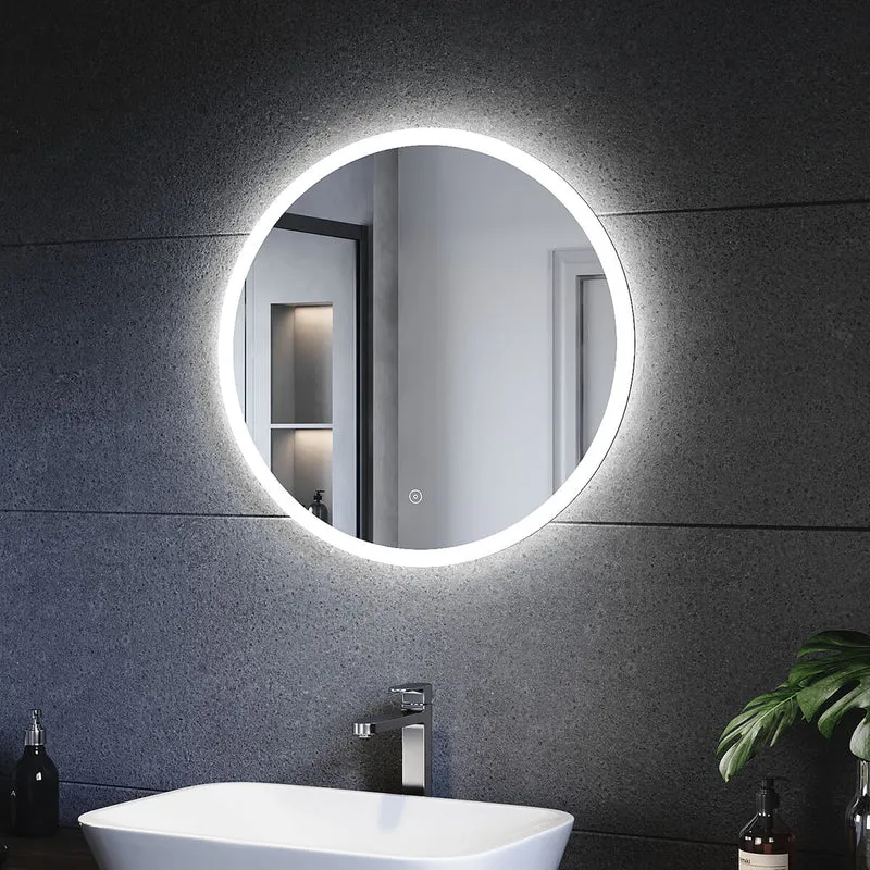 SONNI Badspiegel mit Beleuchtung Rund 60 cm Beschlagfrei Runder Badspiegel mit LED-Beleuchtung LED Badspiegel Rund mit Touch Schalter Wandspiegel Kaltweiß 6400K