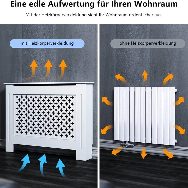 SONNI Heizkörperverkleidung Abdeckung Heizungsverkleidung weiß mit Kreuzgitter für Wohnzimmer Flur Diele B1120 x T190 x H815 mm