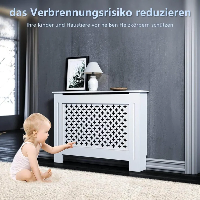 SONNI Heizkörperverkleidung Abdeckung Heizungsverkleidung weiß mit Kreuzgitter für Wohnzimmer Flur Diele B1120 x T190 x H815 mm