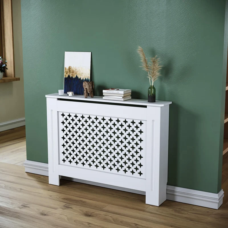 SONNI Heizkörperverkleidung Abdeckung Heizungsverkleidung weiß mit Kreuzgitter für Wohnzimmer Flur Diele B1120 x T190 x H815 mm