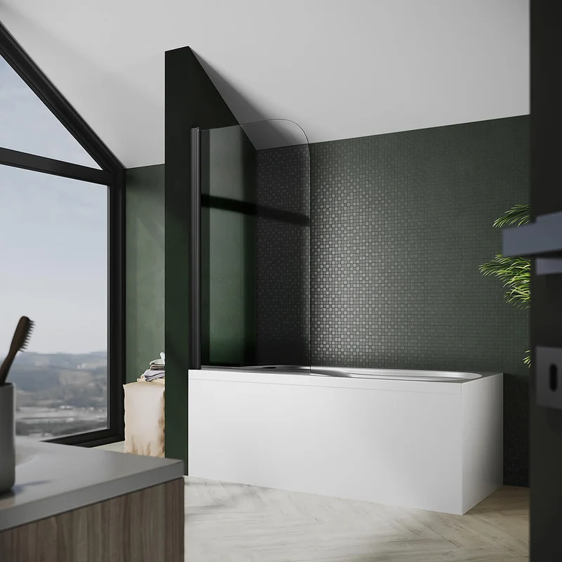 SONNI Duschwand für Badewanne Schwarz NANO-GLAS Badewannenaufsatz faltbar 80x140 cm(BxH) Duschabtrennung Badewanne