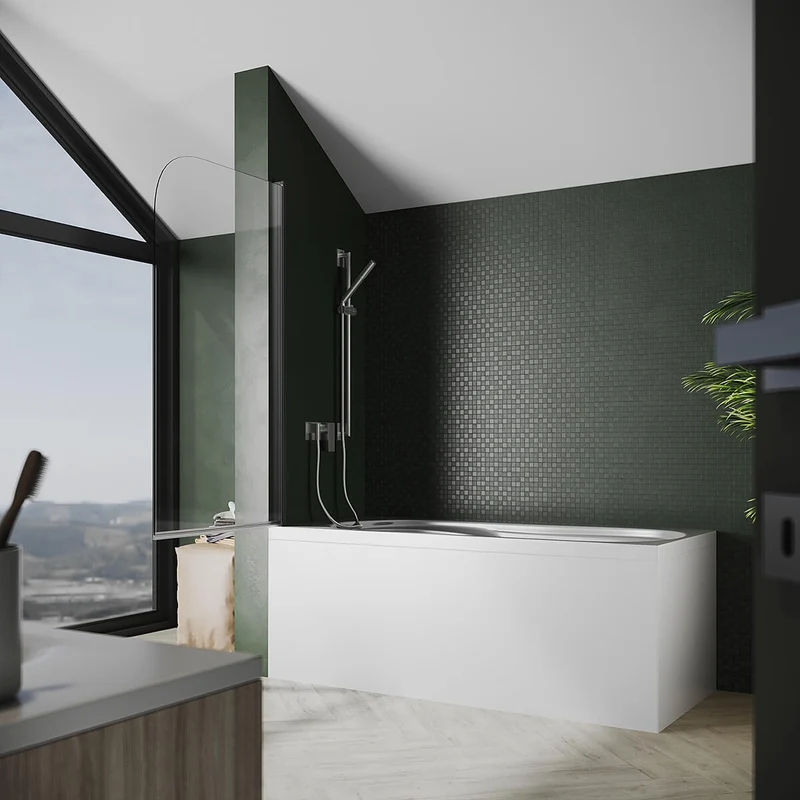 SONNI Duschwand für Badewanne Schwarz NANO-GLAS Badewannenaufsatz faltbar 80x140 cm(BxH) Duschabtrennung Badewanne