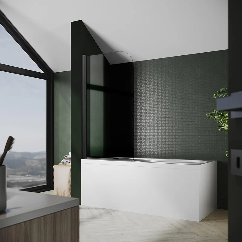 SONNI Duschwand für Badewanne Schwarz NANO-GLAS Badewannenaufsatz faltbar 80x140 cm(BxH) Duschabtrennung Badewanne