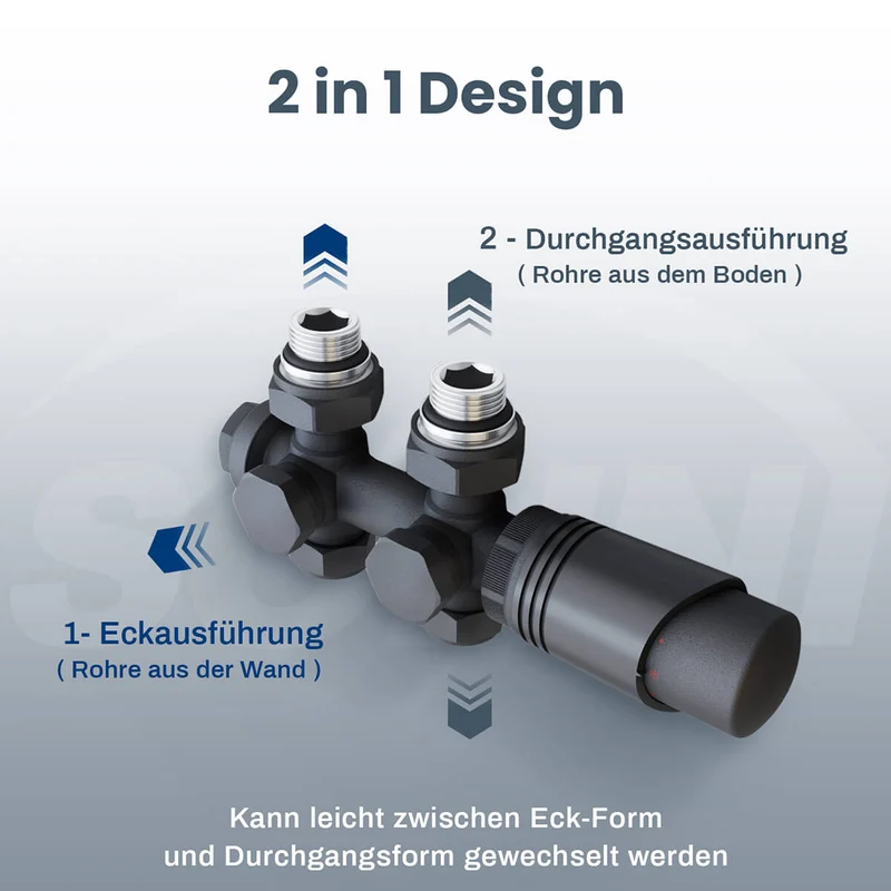 SONNI Multiblock Set für Heizkörper Anschlussarmatur inkl. Thermotstat Hahnblock Ventil Heizungszubehör Eck- und Durchgangsform