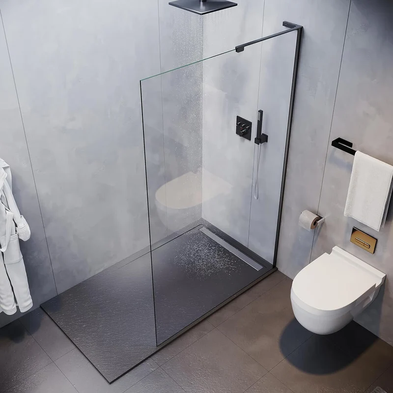 SONNI Duschwand Glas 90-120 x 200cm Schwarz mit NANO Glas Sicherheitsfolie Duschtrennwand Glas Walk In Glaswand Dusche