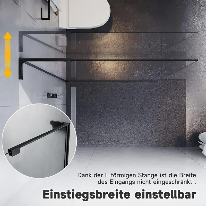 SONNI Duschwand Glas 90-120 x 200cm Schwarz mit NANO Glas Sicherheitsfolie Duschtrennwand Glas Walk In Glaswand Dusche