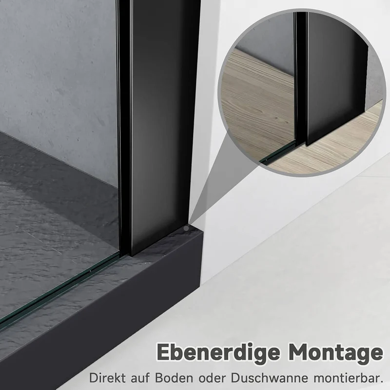 SONNI Duschwand Glas 90-120 x 200cm Schwarz mit NANO Glas Sicherheitsfolie Duschtrennwand Glas Walk In Glaswand Dusche