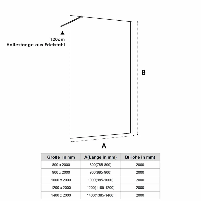 SONNI Duschwand Glas 90-120 x 200cm Schwarz mit NANO Glas Sicherheitsfolie Duschtrennwand Glas Walk In Glaswand Dusche