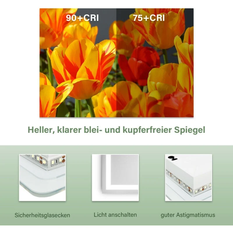 SONNI Badezimmer LED Spiegel Badspiegel mit Beleuchtung Wandschalter 80Lx60Bcm kaltweiß IP44 energiesparend