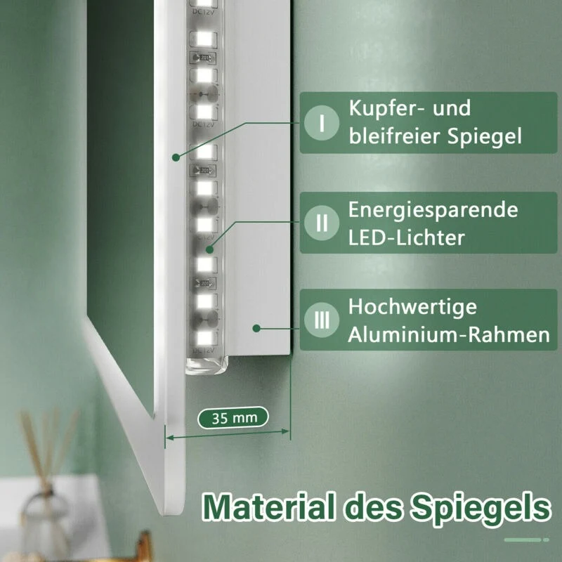 SONNI Badezimmer LED Spiegel Badspiegel mit Beleuchtung Wandschalter 80Lx60Bcm kaltweiß IP44 energiesparend