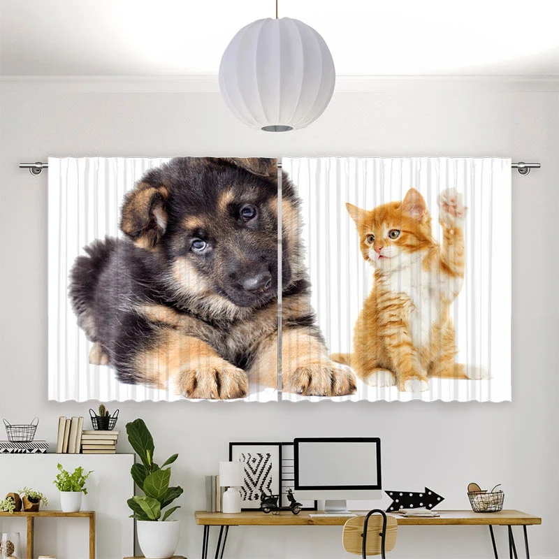 Vorhang Motiv "Welpe und Kitten"
