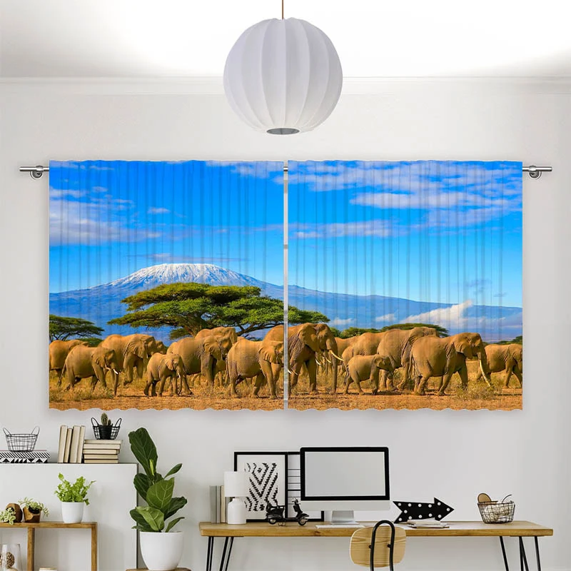 Vorhang Motiv "Elefanten am Kilimandscharo"