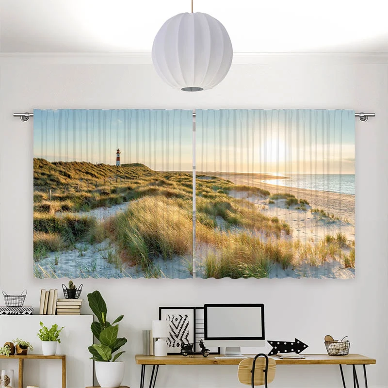 Vorhang Motiv "Leuchtturm Strand Meer auf Sylt"