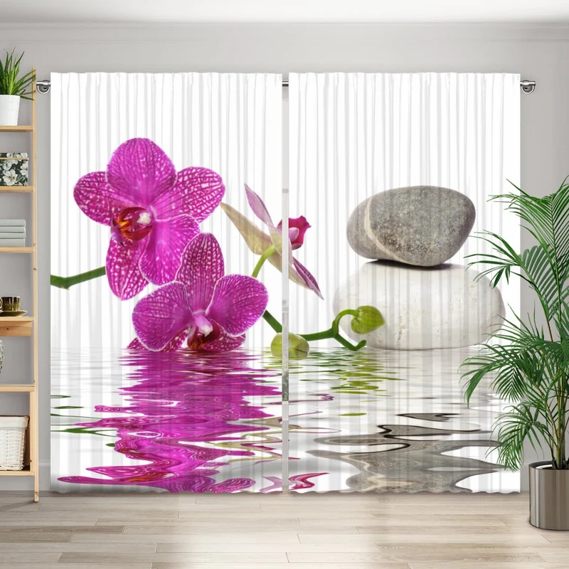 Vorhang Motiv "Wasser Orchidee Steine"