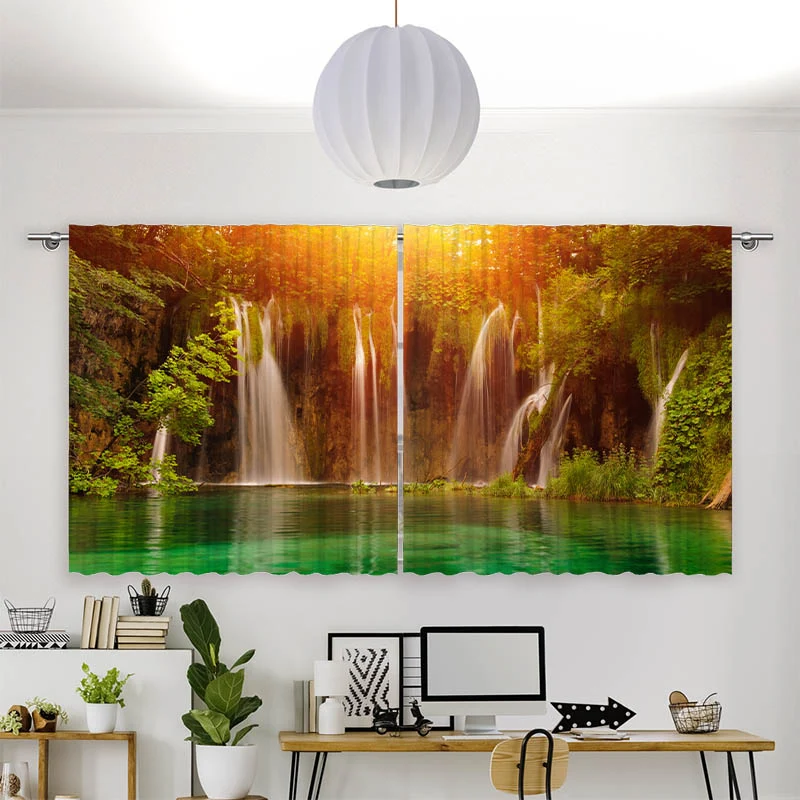 Vorhang Motiv "Waldsee Wasserfall Sonnenlicht"