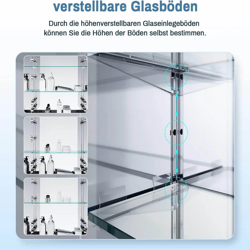 SONNI Edelstahl LED Spiegelschrank mit Beleuchtung, Steckdose und Kippschalter fürs Badezimmer 70x65 cm