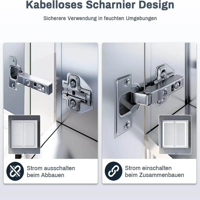 SONNI Edelstahl LED Spiegelschrank mit Beleuchtung, Steckdose und Kippschalter fürs Badezimmer 70x65 cm