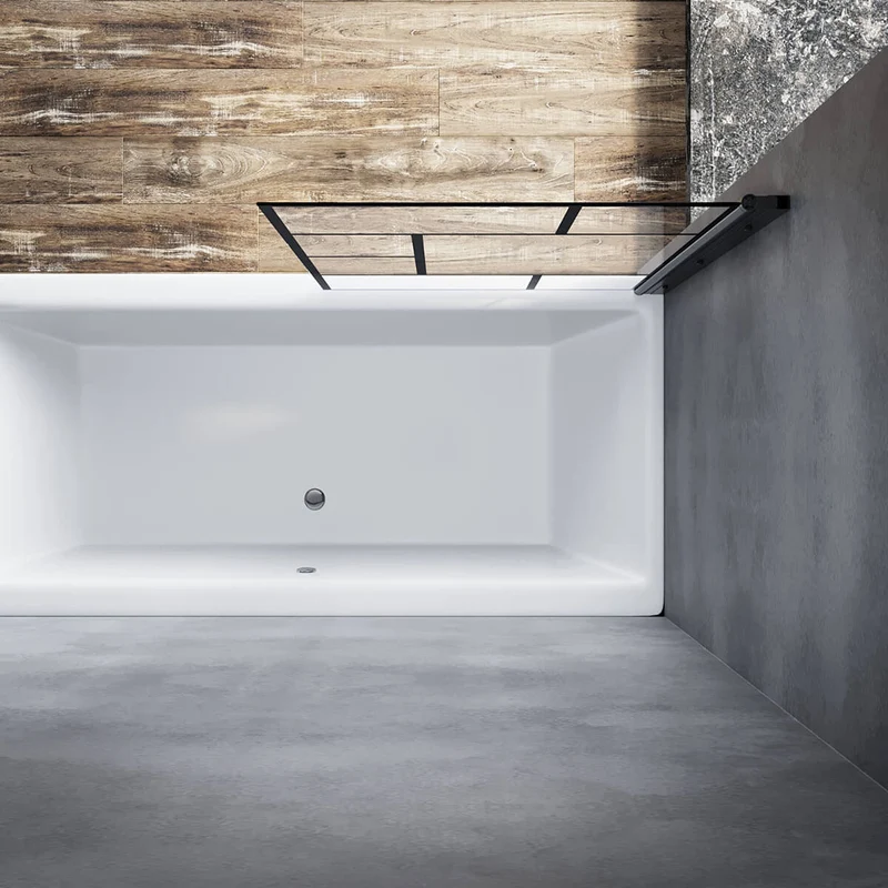 SONNI Duschwand für Badewanne mit schwarzem Gitterdesign NANO-GLAS Badewannenaufsatz faltbar 80x140 cm(BxH) Duschabtrennung Badewanne