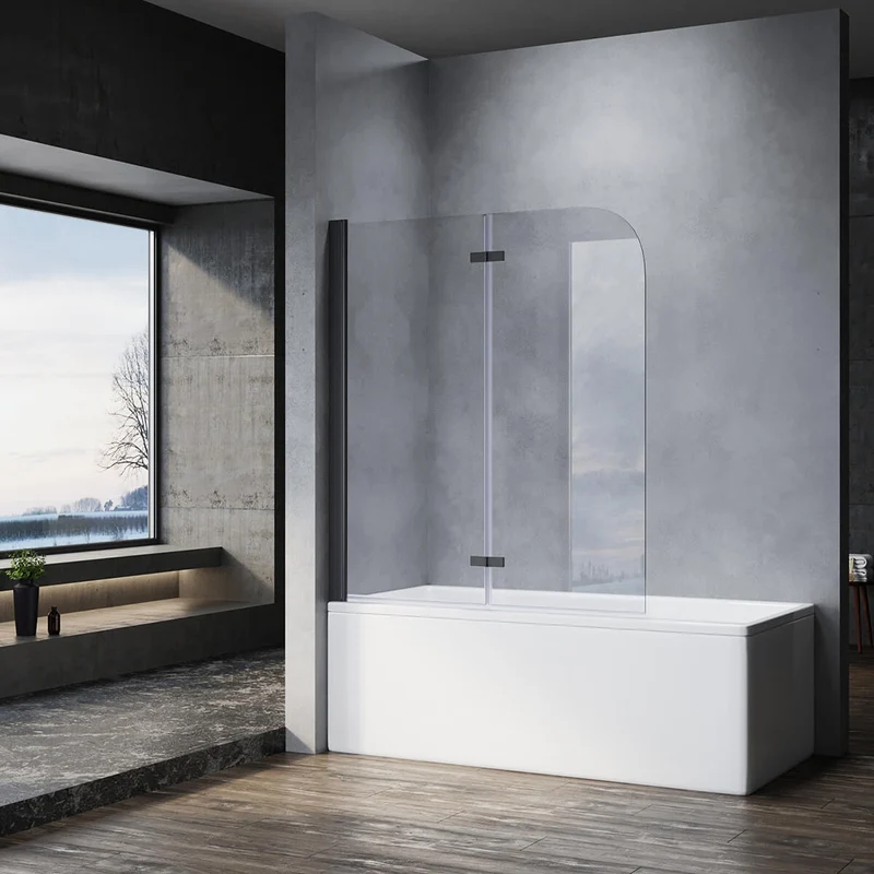 SONNI Duschwand für Badewanne Schwarz NANO-GLAS Badewannenaufsatz 2-teilig faltbar 120x140 cm(BxH) Duschabtrennung Badewanne