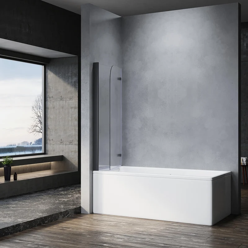 SONNI Duschwand für Badewanne Schwarz NANO-GLAS Badewannenaufsatz 2-teilig faltbar 120x140 cm(BxH) Duschabtrennung Badewanne
