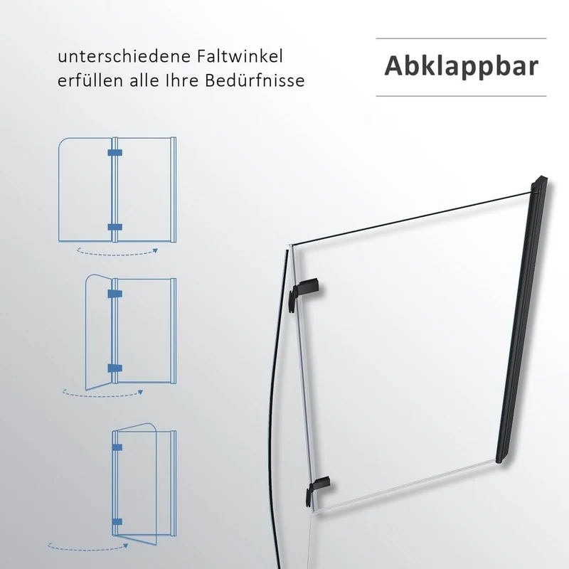 SONNI Duschwand für Badewanne Schwarz NANO-GLAS Badewannenaufsatz 2-teilig faltbar 120x140 cm(BxH) Duschabtrennung Badewanne