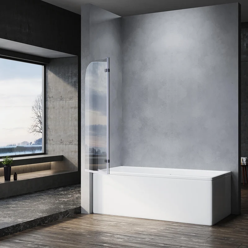 SONNI Duschwand für Badewanne Schwarz NANO-GLAS Badewannenaufsatz 2-teilig faltbar 120x140 cm(BxH) Duschabtrennung Badewanne