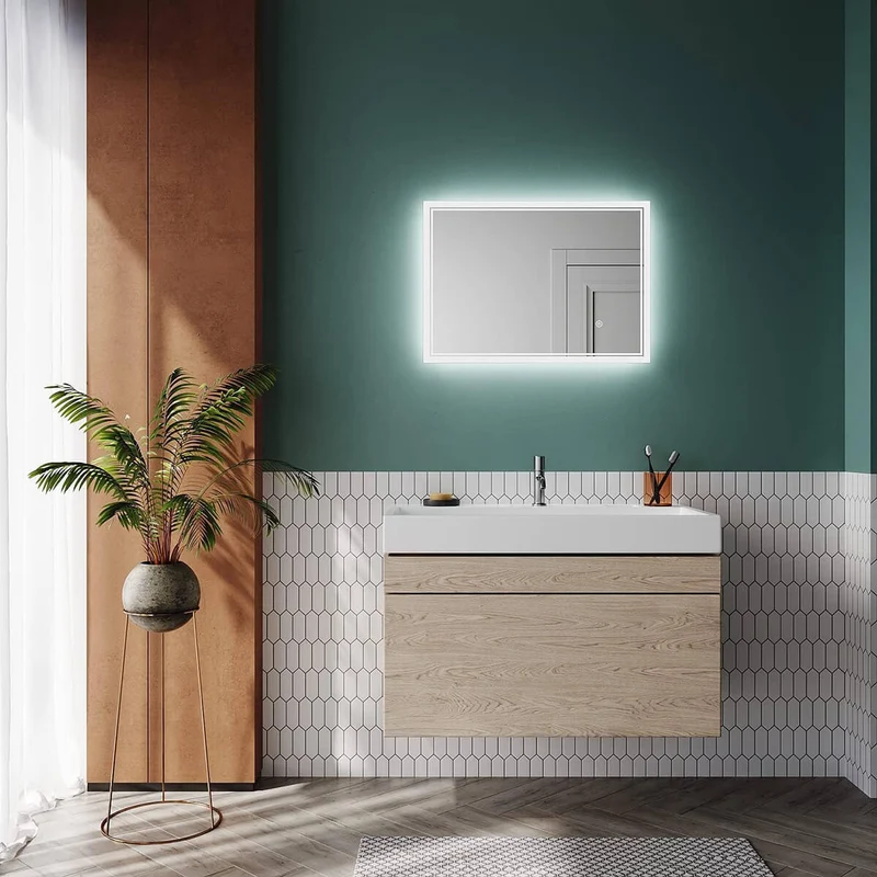 SONNI Badspiegel mit Beleuchtung Beschlagfrei LED Badspiegel mit Touchschalter kaltwei IP44 Wandschalter