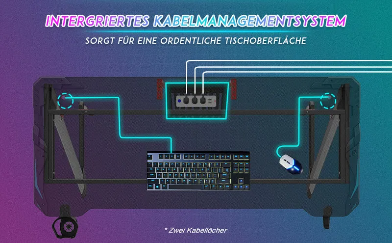 SONNI Gaming Schreibtisch mit LED 120cm Gaming Tisch RGB Gaming Schreibtisch Ergonomischer Tisch Gamer Tisch mit Getränkehalterung und Kopfhörerhaken Schwarz PC Tisch Klein