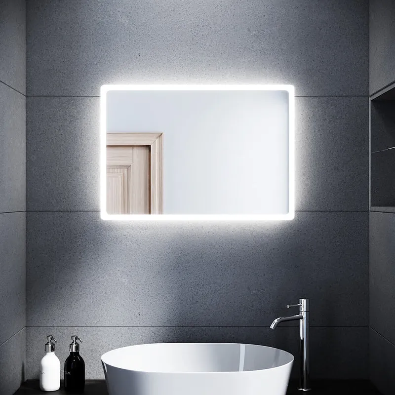 SONNI Badspiegel mit Beleuchtung 60x40 cm LED Badspiegel Wandschalter Badezimmerspiegel Wandspiegel Lichtspiegel IP44