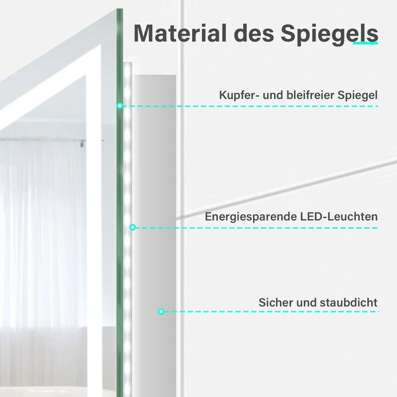 SONNI Badspiegel mit Beleuchtung 60x40 cm LED Badspiegel Wandschalter Badezimmerspiegel Wandspiegel Lichtspiegel IP44