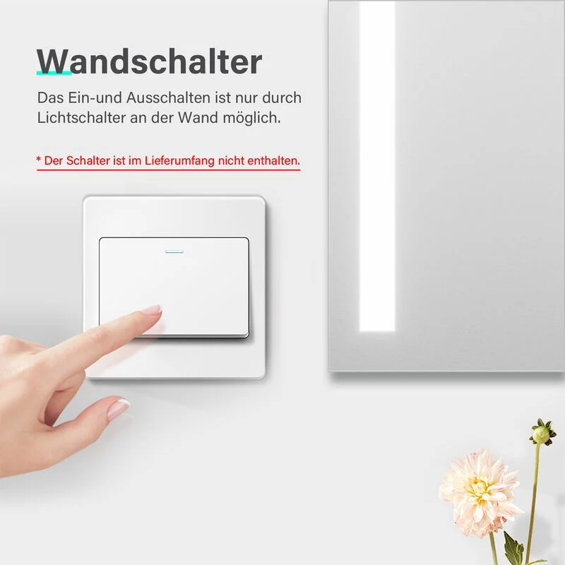 SONNI Badspiegel mit Beleuchtung 60x40 cm LED Badspiegel Wandschalter Badezimmerspiegel Wandspiegel Lichtspiegel IP44