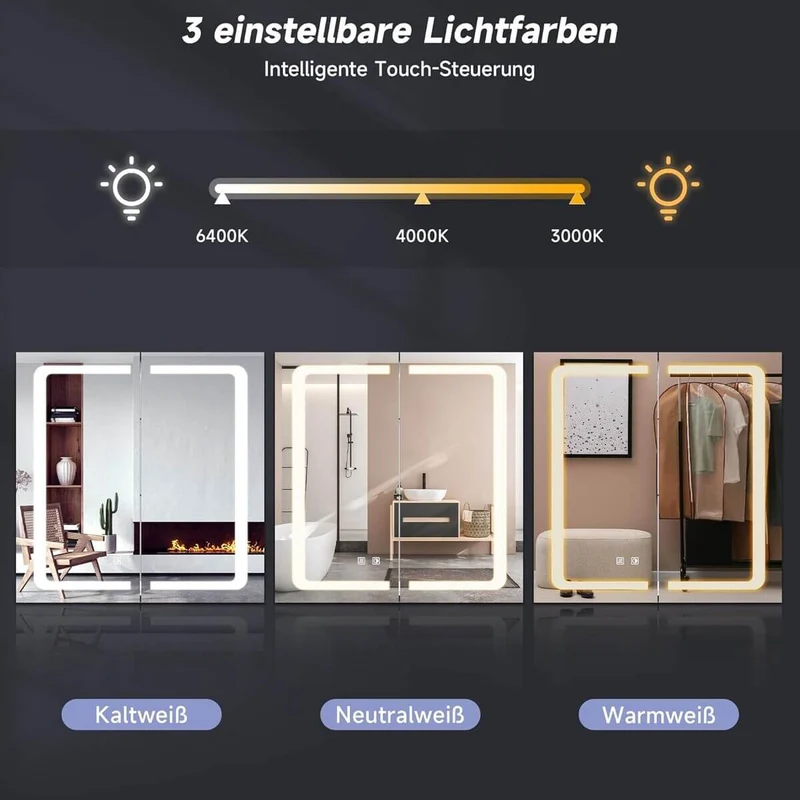 SONNI LED Spiegelschrank mit Beleuchtung 50 × 70cm Aluminium beschlagfrei Kabelloses Scharnier Design, Badezimmerschrank mit Spiegel und Steckdose für Badezimmer IP44 wasserdiht