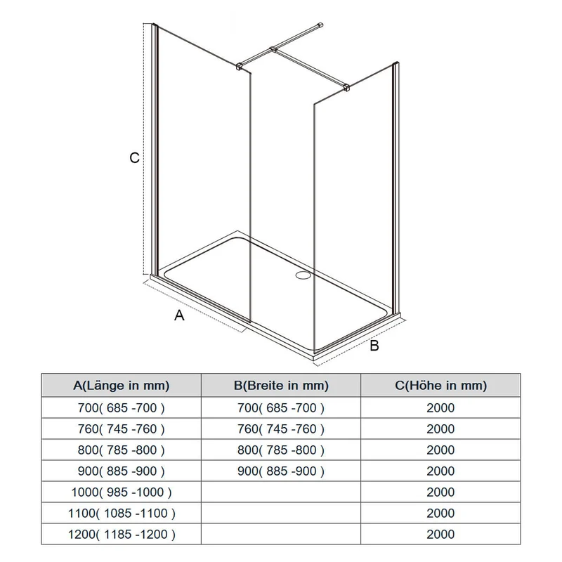SONNI Begehbare Dusche Duschabtrennung Duschwand Duschkabine 8mm Nano Glas Duschwand ohne schwenkbare Tür Walk in Dusche