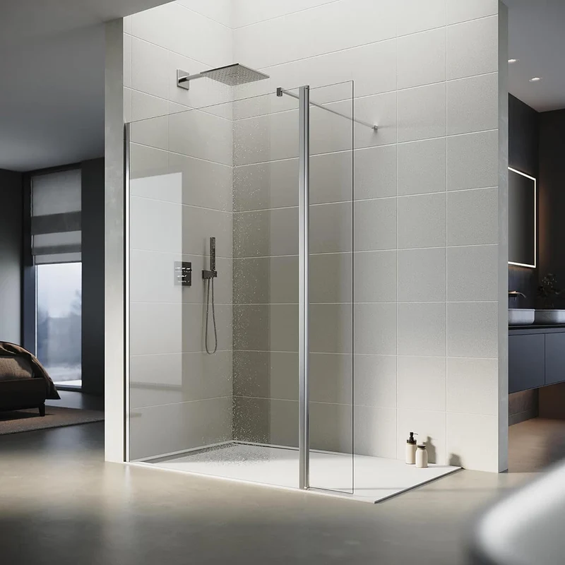 SONNI Walk In Dusche Duschabtrennung Duschwand Nano Beschichtung Klarglas Mit 30cm schwenkbarer Seitenteil