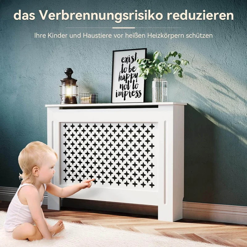 SONNI Heizkörperverkleidung Holz Weiß Klein Raute Heizungsverkleidung Heizkörperabdeckung Heizkörper Abdeckung 152x19x81.5 cm Modern