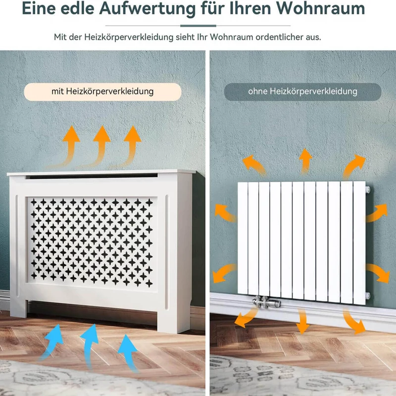 SONNI Heizkörperverkleidung Holz Weiß Klein Raute Heizungsverkleidung Heizkörperabdeckung Heizkörper Abdeckung 152x19x81.5 cm Modern
