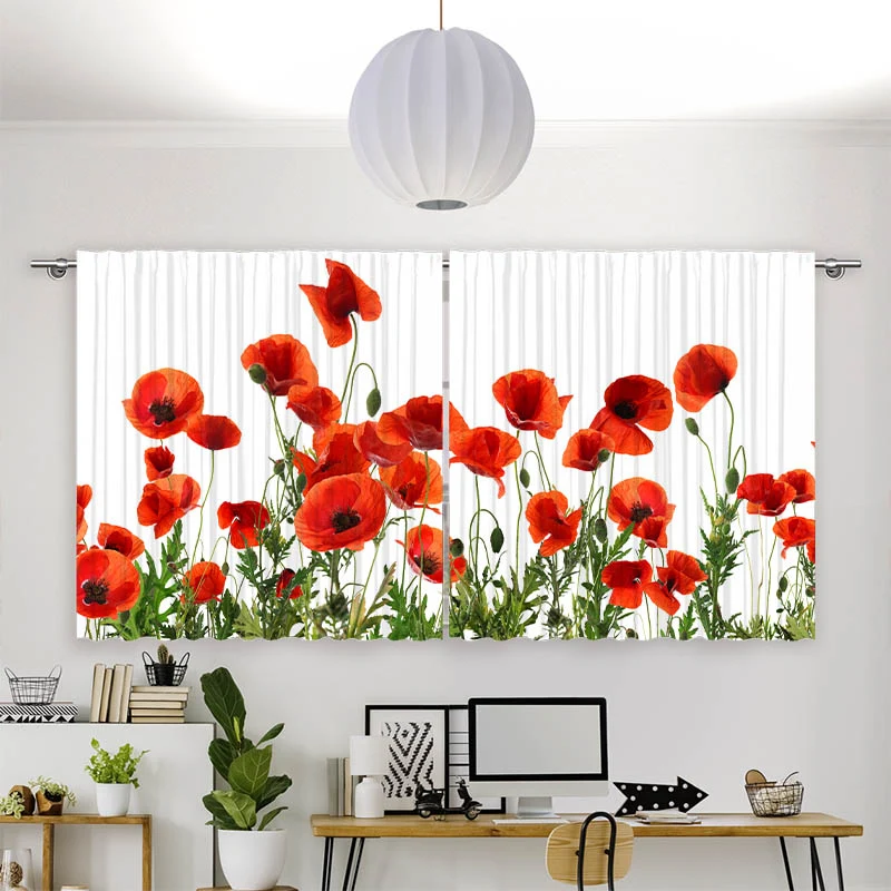 Vorhang Motiv "Mohnblumen Weisser Hintergrund"