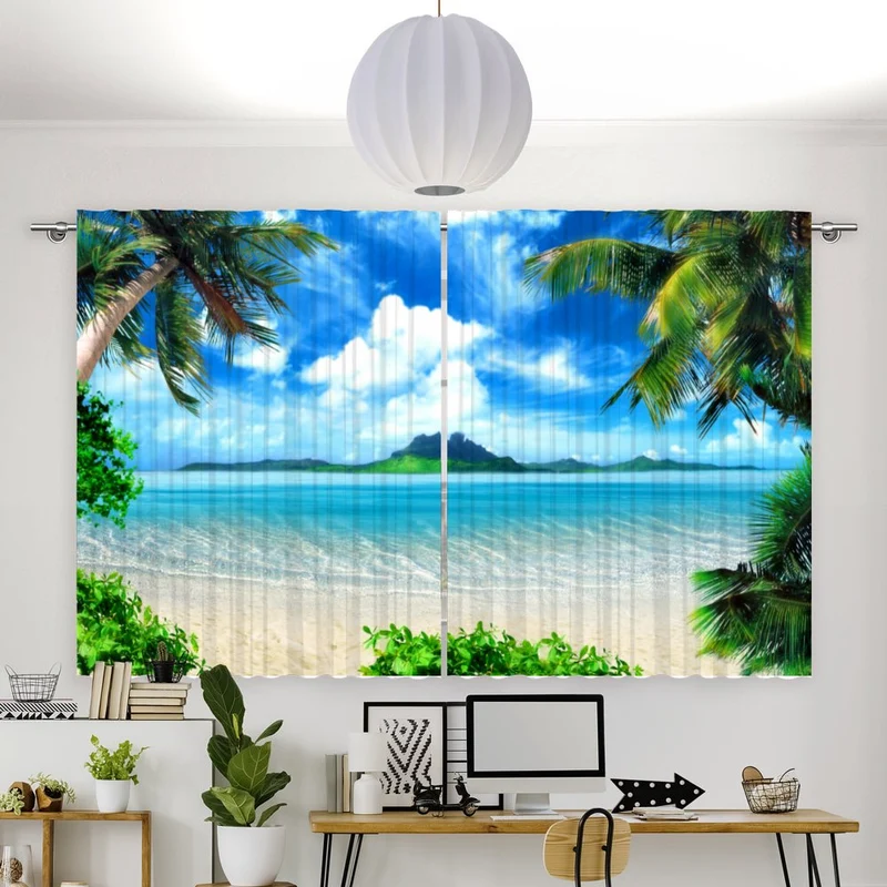 Vorhang Motiv "Palmen Insel Meer"