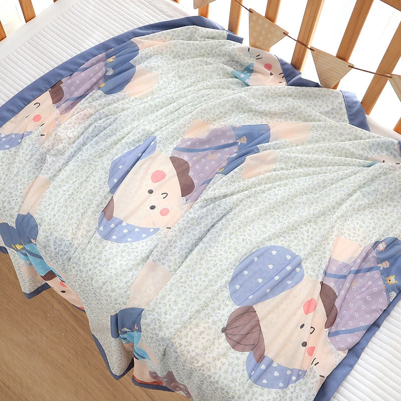 Unisex nan koselig babysengteppe laget av bomullsmuslin med pustende fyll og satinert kant Luvikno