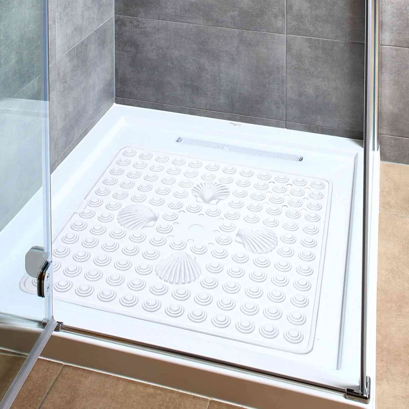 Tatkraft Shell – Rutschfeste Duschmatte, 48 × 48 cm, schimmelresistent, maschinenwaschbar, PVC, Weiß, Made in Italy