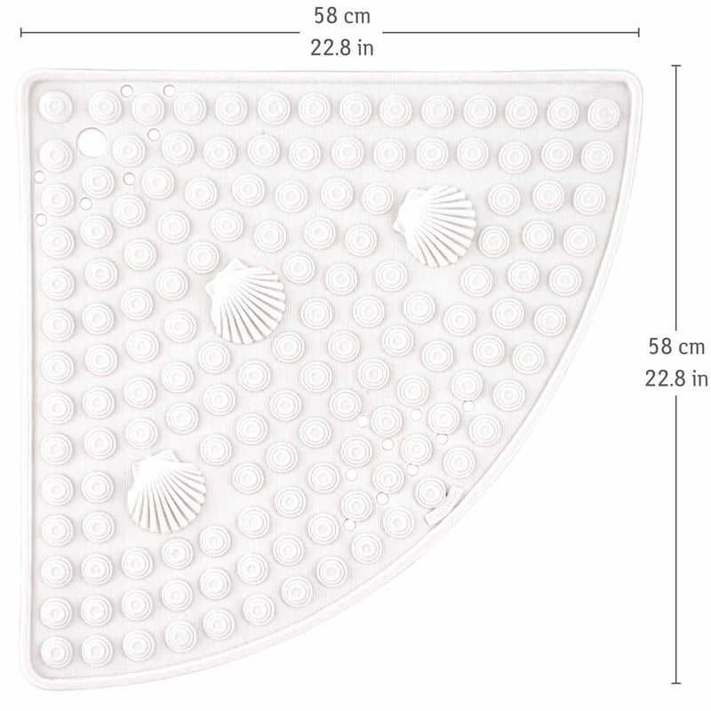 Tatkraft Shell – Eck-Duschmatte, 58 × 58 cm, rutschfest, schimmelresistent, maschinenwaschbar, PVC, Weiß, Made in Italy