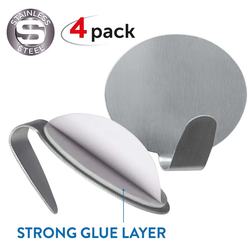 Tatkraft Band – Selbstklebende Haken, 4er-Pack, Edelstahl, Silber.