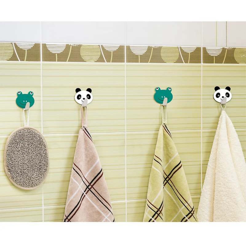 Tatkraft Tream - Klebehaken, Klebehaken Kinder, 4-er Pack, Handtuchhalter, Aus Edelstahl, Panda und Frosch Design, Handtuchhaken Selbstklebend